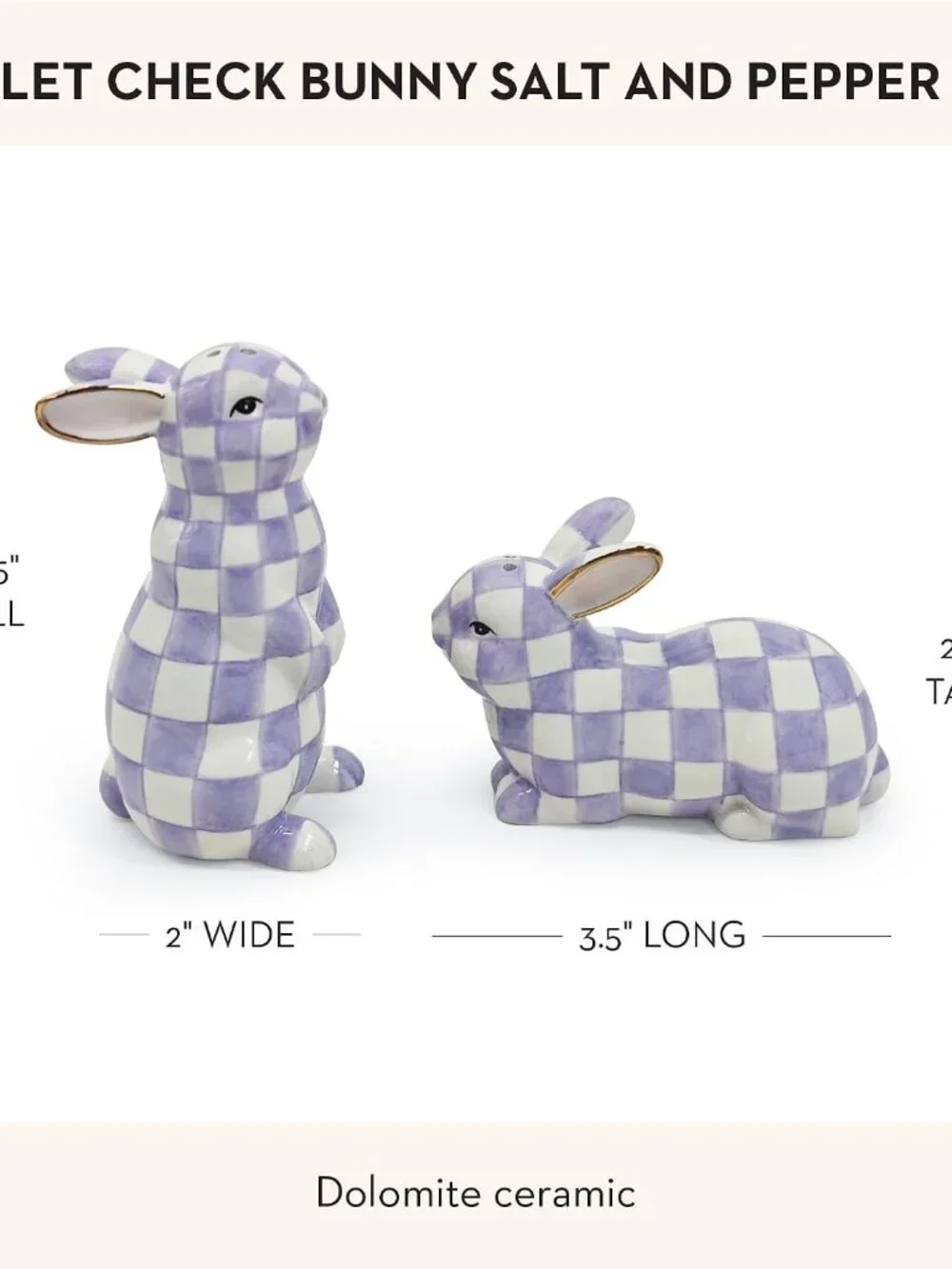 Share Mackenzie-Childs Violet Check Bunny Salt & Pepper Shaker - BNIB